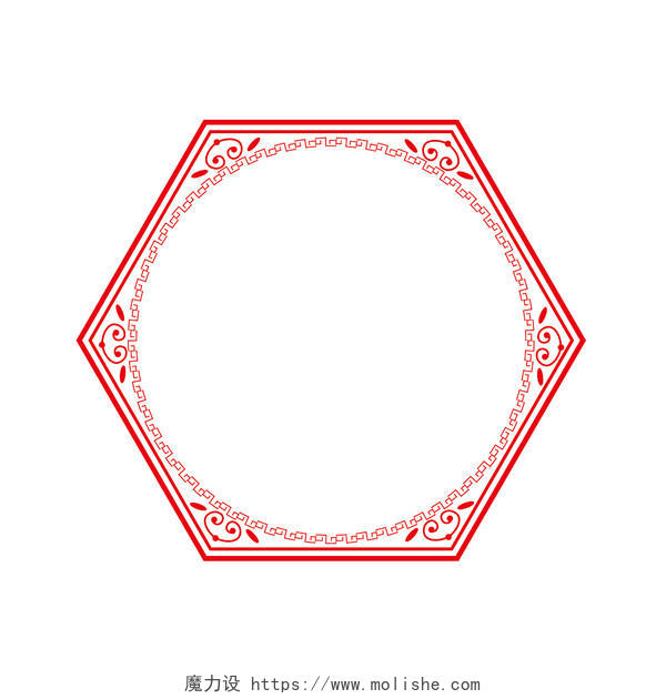 边框底纹红色简约中式传统花纹六边形边框矢量素材
